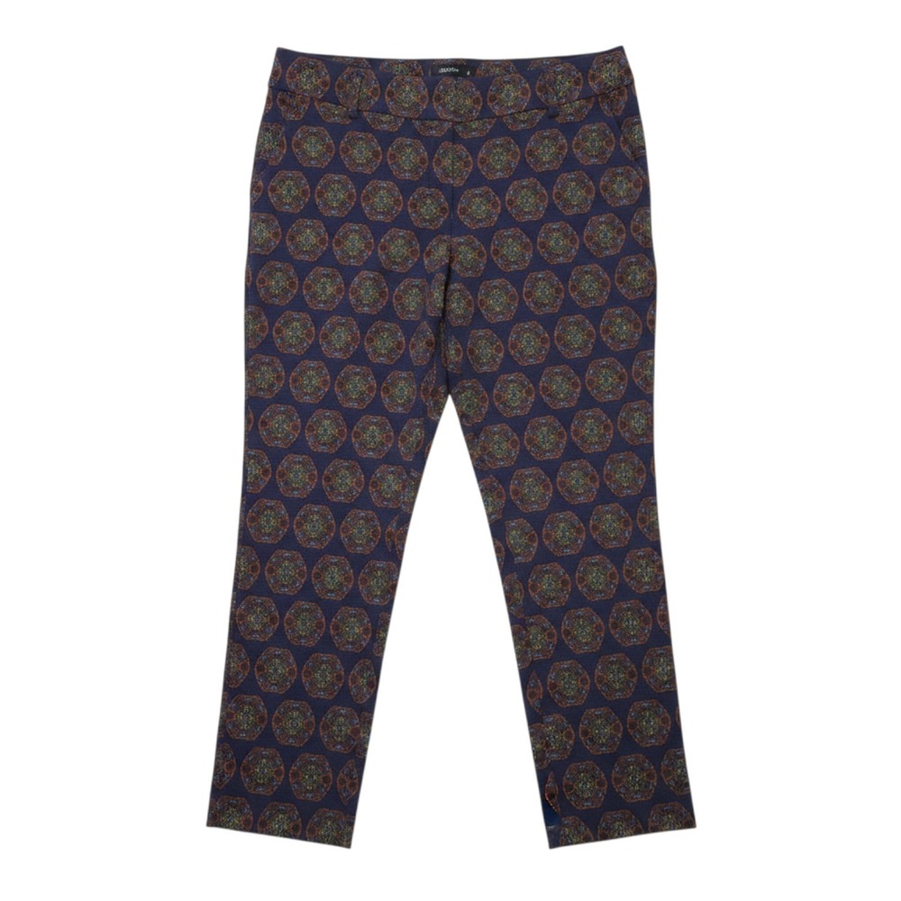 Ann Taylor LOFT Julie Pants Womens 12 Blue Medallion Print Textured Ankle Crop